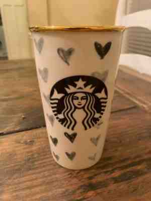 Starbucks Black Hearts Tumbler Gold White 12oz Ceramic ?RARE? 2014. No Lid. - Sold on eBay Jan, 17th 2020 for $19.99