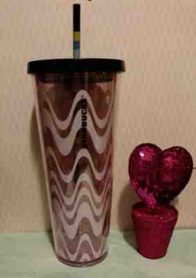 Starbucks NEW & RARE 24oz Pink White Wave Striped Straw Cold Cup/Tumbler  - Sold on eBay Jan, 17th 2020 for $30.00