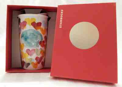 STARBUCKS 2015 Watercolor Pastel Hearts Ceramic Travel Tumbler 10 oz NEW in Box  - Sold on eBay Jan, 17th 2020 for $24.99