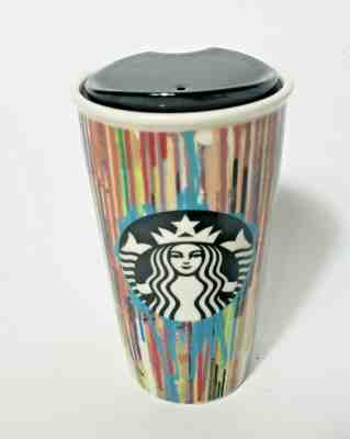 Starbucks Paint Drip Stripes 2015 Ceramic Travel Coffee Mug Cup Tumbler Lid - Sold on eBay Jan, 17th 2020 for $15.00