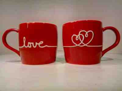 Set of 2 STARBUCKS Red Ceramic Bone China 2010 Double Heart Love Coffee mug 14oz - Sold on eBay Jan, 17th 2020 for $25.00