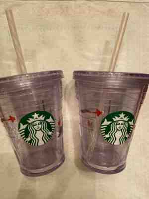 2~Starbucks Holiday 2011 Clear Cold Cup 12 oz Double Wall COLOR CHANGING STRAWS - Sold on eBay Jan, 17th 2020 for $15.00