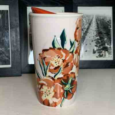 STARBUCKS 2015 Ceramic Travel Mug Flowers Floral Red Lid 10 oz Cup Tumbler NWT - Sold on eBay Jan, 17th 2020 for $23.23