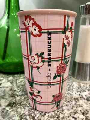 Starbucks 2018 Bando FLORAL Pink Double Wall Mug Travel Cup Bando Limited 12oz - Sold on eBay Jan, 17th 2020 for $20.00