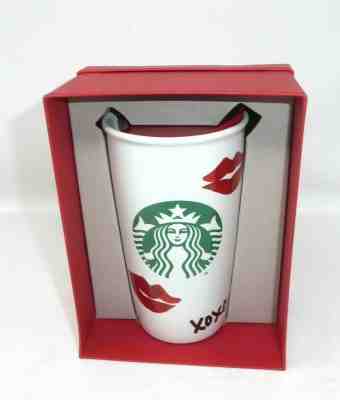 Starbucks XOXO HUGS RED KISSES LIPS VALENTINE Ceramic 12 oz TUMBLER NEW IN BOX - Sold on eBay Jan, 17th 2020 for $38.99