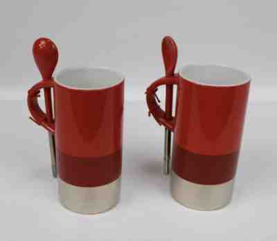 2014 STARBUCKS 2 Espresso Verismo Red Silver Stripe 8 oz Cups w/ Spoons - Sold on eBay Jan, 21st 2020 for $24.00