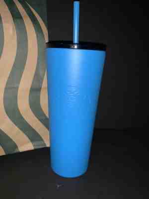 NEW Starbucks 2018 Stainless Steel Blue Matte cold tumbler w/ Clear Lid- 16 oz  - Sold on eBay Jan, 20th 2020 for $29.99