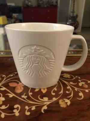 STARBUCKS 12oz COFFEE MUG Solid White Etched Embossed MERMAID SIREN Logo 2015 - Sold on eBay Jan, 20th 2020 for $15.00