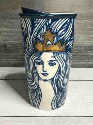 Starbucks ~ 2016 Anniversary Mermaid Siren Ceramic Travel Tumbler w/ Lid - Sold on eBay Jan, 20th 2020 for $39.99