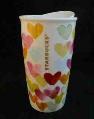 Starbucks 2015 Watercolors Hearts Fine Ceramic Travel Mug 10 fl.oz. ~ Free Ship! - Sold on eBay Jan, 20th 2020 for $34.00