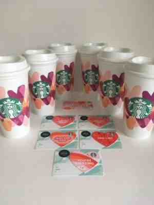 6 Starbucks 2020 Valentine's Day Hot Reusable Cup Hearts Watercolor Gift Cards - Sold on eBay Jan, 20th 2020 for $32.50