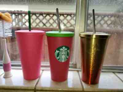 Lot of 3 Starbucks Cold Cup with Stainless Steel Straw  - Sold on eBay Jan, 20th 2020 for $39.99