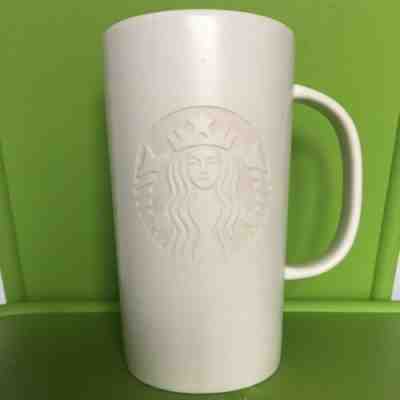 Starbucks Mug 16oz Tall White Etched Embossed Siren Mermaid Logo G Grande  2014 