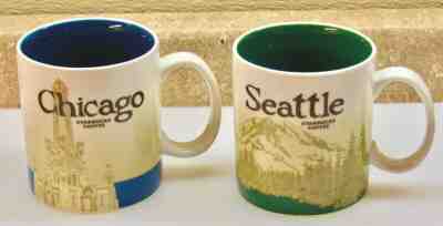 (2) Starbucks 16oz Coffee Tea Latte Coco Mugs CHICAGO SEATTLE COLLECTOR SERIES - Sold on eBay Jan, 20th 2020 for $24.88
