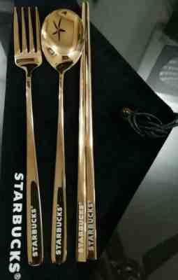 Starbucks Cutlery Set Limited Edition Stainless Steel Gold Fork Spoon Chopstick - Sold on eBay Jan, 20th 2020 for $45.00