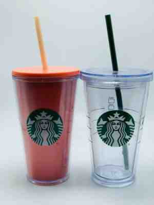 Starbucks Red Pink Holographic 16 Ounce Tumbler and Clear Tumbler Lot Of 2 - Sold on eBay Jan, 20th 2020 for $19.00