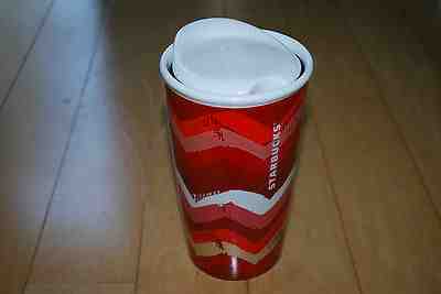 STARBUCKS Ceramic Tumbler Mug Pink Red Chevron 2014 Dot Collection  - Sold on eBay Jan, 19th 2020 for $23.95