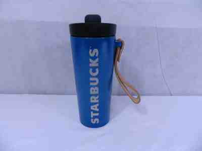 Starbucks Stainless Steel Tumbler with Leather Handle/ blue 16 fl oz Used - Sold on eBay Jan, 19th 2020 for $23.39