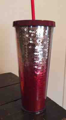 NEW Starbucks Rose Gold/Red Sequin Tumbler Cold Cup Grande 24oz - Sold on eBay Jan, 19th 2020 for $18.00