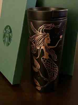 NEW Starbucks Mermaid Stainless Wood Print Tumbler Matte Black Gold 16oz RARE! - Sold on eBay Jan, 19th 2020 for $38.00