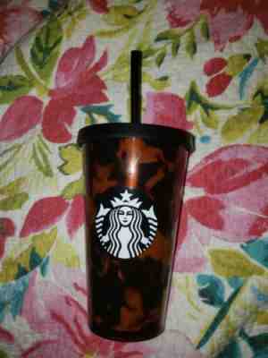 Starbucks 16 oz Grande Mocha Swirl Tortoise Shell acrylic Cold Cup Tumbler straw - Sold on eBay Jan, 19th 2020 for $22.90