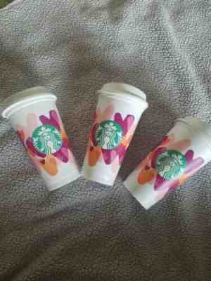 3xStarbucks 2020 Valentine's Day  Reusable Hot Cup Hearts Pink Watercolor - Sold on eBay Jan, 19th 2020 for $15.00