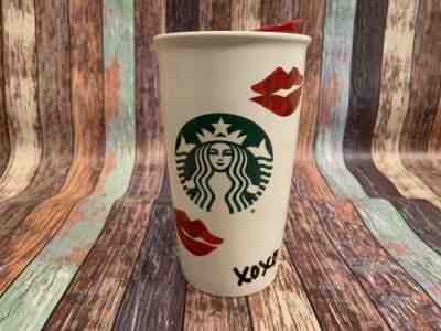 STARBUCKS 2015 XOXO Hugs Kisses Lips Travel Tumbler Coffee Mug w/ Red Lid 12 oz - Sold on eBay Jan, 19th 2020 for $21.00