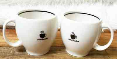 (2) 2004 Starbucks Abbey II Coffee Mug Cup White Black Trim Stripe - Sold on eBay Jan, 18th 2020 for $22.50
