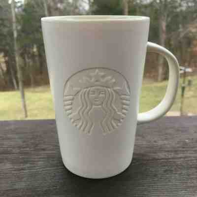 2 Starbucks Tall Mugs White Cream Siren Mermaid Tall Matte Finish Embossed 2014  - Sold on eBay Jan, 17th 2020 for $30.00