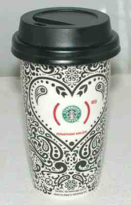  2010 Starbucks Travel Mug Jonathan Adler Paisley Red 12 oz coffee tumbler - Sold on eBay Jan, 22nd 2020 for $23.95