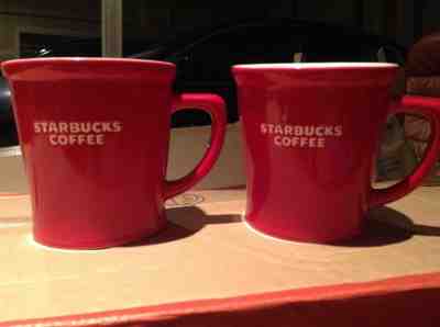 Lot of 2 Starbucks Red & White Coffee Mugs Large 16 oz New Bone China 2009 - Sold on eBay Jan, 22nd 2020 for $28.99