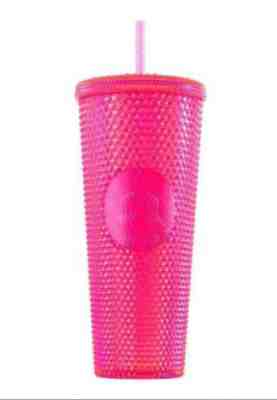 Starbucks Studded 24 oz Tumbler Neon Pink cold cup w/ straw NEW 2019 - Sold on eBay Jan, 21st 2020 for $26.99
