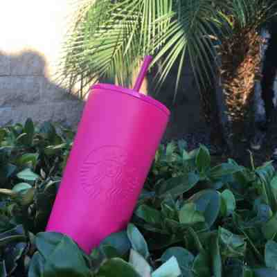 NWT 2015 STARBUCKS Magenta Pink Matte Stainless Steel Cold Cup Venti Tumbler - Sold on eBay Jan, 21st 2020 for $58.00