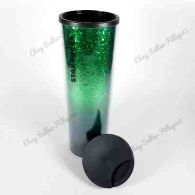  NEW! Starbucks Green Glitter Holiday Tumbler Hot Cup 2019 16.oz Twist top - Sold on eBay Jan, 21st 2020 for $22.00