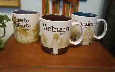 3 Starbucks 16 oz mugs Vietnam London Puerto Vallarta city skylines 2012 2013 - Sold on eBay Jan, 21st 2020 for $60.00