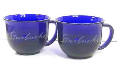 Starbucks Coffee Mug Cobalt Blue Glass Etched Script Logo 16 Oz., Set of 2 - Sold on eBay Jan, 21st 2020 for $26.99