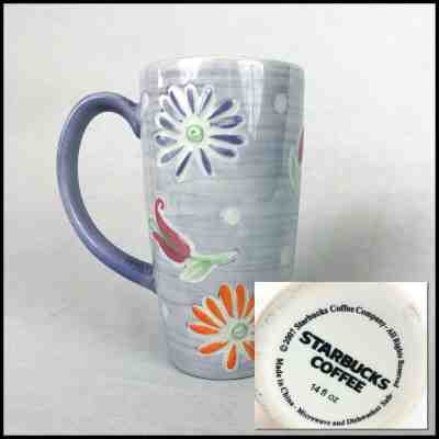 Starbucks 2007 14 oz Tall Coffee Mug Embossed Lavender Yellow Orange Pink Green - Sold on eBay Jan, 21st 2020 for $22.49