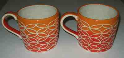 TWO 2 STARBUCKS 2009 ORANGE OMBRE HAND PAINTED MUGS COLLECTORS 14 OZ 3-D RELIEF - Sold on eBay Jan, 21st 2020 for $19.95