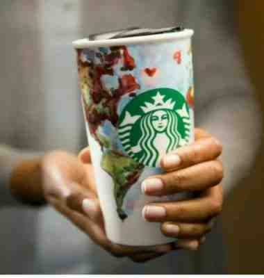 STARBUCKS 2015 Ceramic Tumbler Travel Cup Watercolor Globe Shelby Kregel Barista - Sold on eBay Jan, 21st 2020 for $30.00