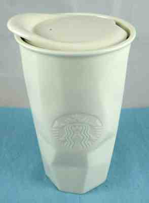 Starbucks 2013 10 Oz Faceted Ceramic Coffee Tumbler Travel Mug White w/ Lid  - Sold on eBay Jan, 21st 2020 for $18.99