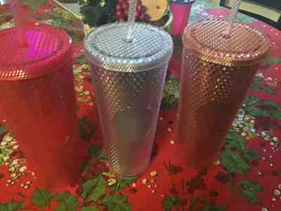 pink studded starbucks tumbler, platinum studded & rose gold studded new 3 cups - Sold on eBay Jan, 23rd 2020 for $60.00