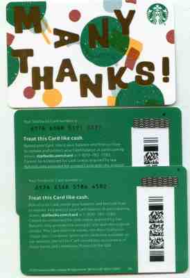 SCARCE  NEWEST 2020 DIAMOND & "R" BACKMARKS MANY THANKS  STARBUCKS CARD - Sold on eBay Jan, 23rd 2020 for $19.99