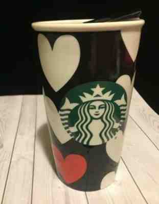 NWOT 2015 Starbucks White Hearts Black Ceramic Traveler Tumbler Mug 12 oz. Look! - Sold on eBay Jan, 23rd 2020 for $20.00