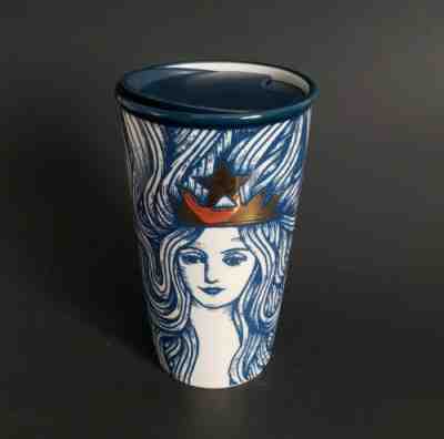 Starbucks Mermaid Tumbler 2016 Anniversary Blue 12oz Gold Crown Siren coffee mug - Sold on eBay Jan, 23rd 2020 for $29.00