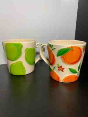 2 Starbucks Coffee 2006 Raised Fruit Green Lime/oranges Ceramic Mug Cup 18 Oz - Sold on eBay Jan, 23rd 2020 for $30.00
