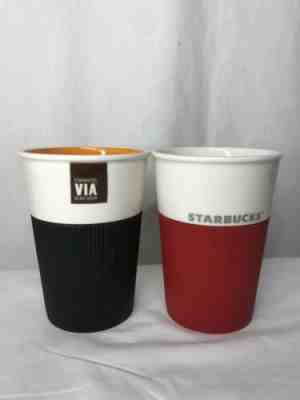 Two Starbucks Travel Mugs With Rubber Grip Sleeve, 8oz, No Lids, Red And Black - Sold on eBay Jan, 23rd 2020 for $18.00