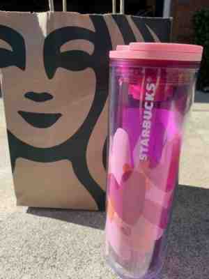 NEW STARBUCKS Valentines 2020 TUMBLER HEARTS 24 OZ Cold Cup Straw LTD Free Ship - Sold on eBay Jan, 22nd 2020 for $23.99