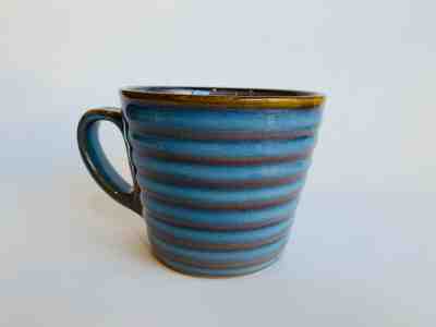 2008 Starbucks Coffee Stonewear Mug, Cup Blue Ribbed, Wide Mouth, Brown Accents - Sold on eBay Jan, 22nd 2020 for $23.00