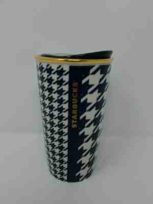 RARE | STARBUCKS 2015 BLUE & WHITE CERAMIC 12OZ TUMBLER MUG W/ BLUE LID Gold Rim - Sold on eBay Jan, 22nd 2020 for $19.99
