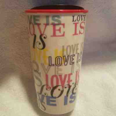 New Starbucks LOVE IS LOVE Ceramic Travel Cup 12 Oz 2017. Winter Collection - Sold on eBay Jan, 24th 2020 for $28.49